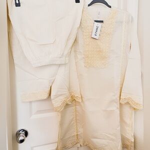 Cream Ethnic Outfit with Embroidered Details 2 pc set